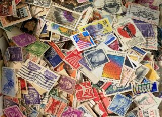 A collection of postage stamps from the United States.
