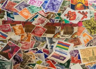 An assortment of postage stamps from around the world.