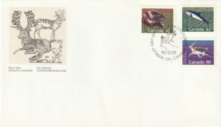 1990 Canada #1172a Wolverine, 1176 Harbour Porpoise & 1180 Peary Caribou (Mammals) FDC