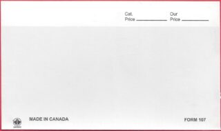 Dealer's form 107 white card with a plastic pocket to protect your stamps. There are fields for the identification of stamps by number & pricing details may be added. Each box contains 1000 cards.