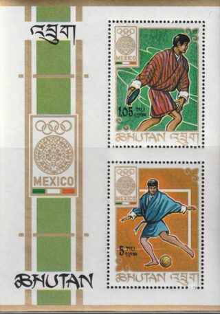 Bhutan souvenir sheet featuring athletes from the Mexico Olympics.