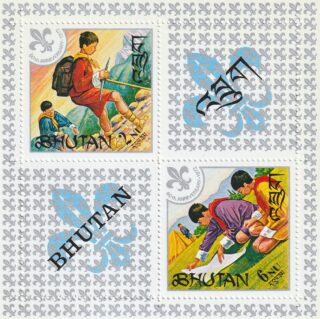 Bhutan souvenir sheet featuring scouts celebrating 60th anniversary in 1971.