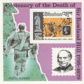 Bhutan souvenir sheet commemorating Sir Rowland Hill's centenary death.