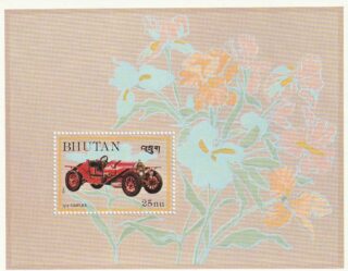 Bhutan souvenir sheet featuring a vintage 1912 Simplex car.