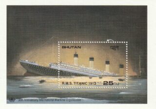 Bhutan souvenir sheet depicting the sinking of RMS Titanic in 1912.