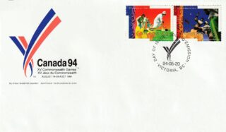 Canada 94 Commonwealth Games commemorative envelope with stamps and cancellation mark.