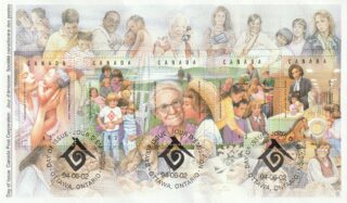 Canadian stamps celebrating the International Year of the Family with diverse family scenes.