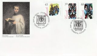 Canada's 1994 Christmas stamps with a classical painting and festive designs.