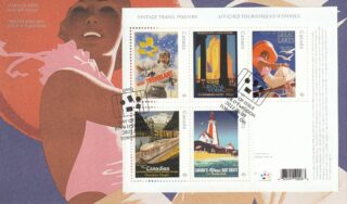 Canada's vintage travel posters showcased on a 2022 commemorative first day cover.
