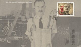 Canadian stamp honoring Wilbur R. Franks, inventor of the anti-gravity suit.